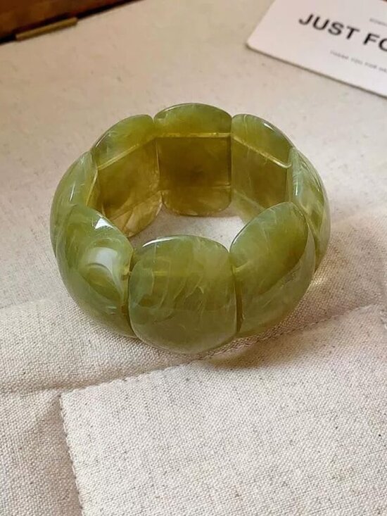 Jewelry - New - Retro Acrylic Chunky Geometric Elastic Bangle Bracelets Colorful Wide